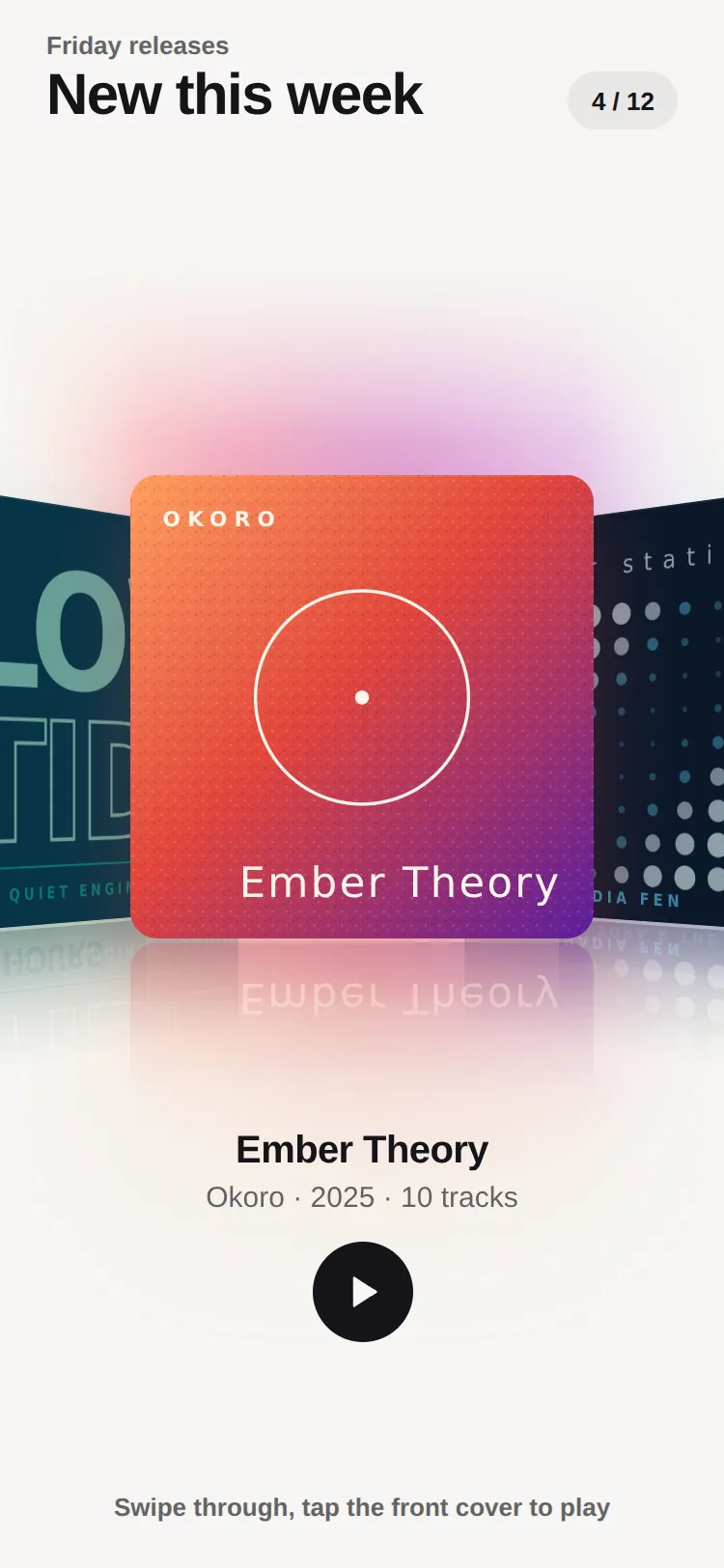 Preview of Ambient Carousel — 3D Cover Carousel with a Living Colour Glow for React Native & Expo